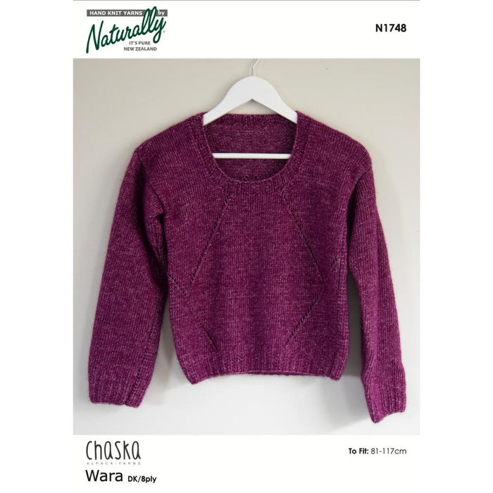 Travelling Lace Sweater Knitting Pattern N1748 in Chaska Wara DK/8ply Yarn, Elegant Lace Design.