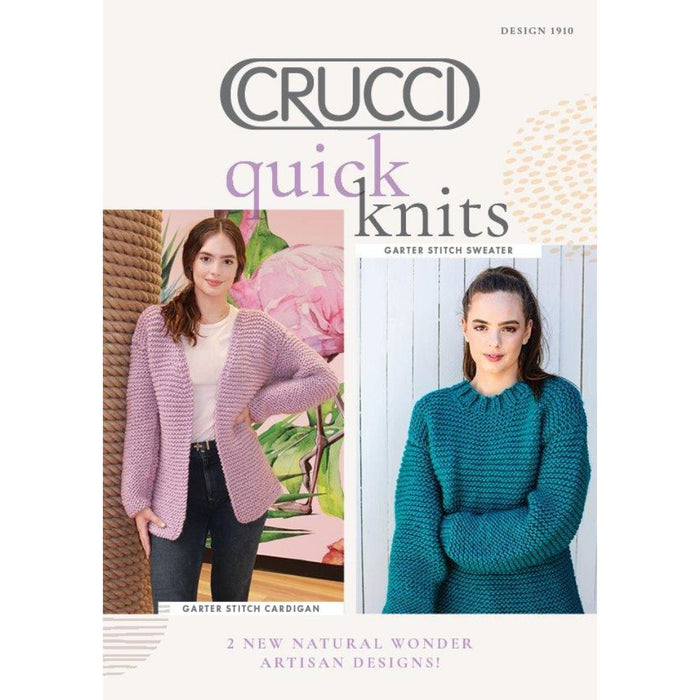 Women's sweater and cardigan knitting pattern CRU1910 with Crucci Natural Wonder Artisan wool, easy skill level.