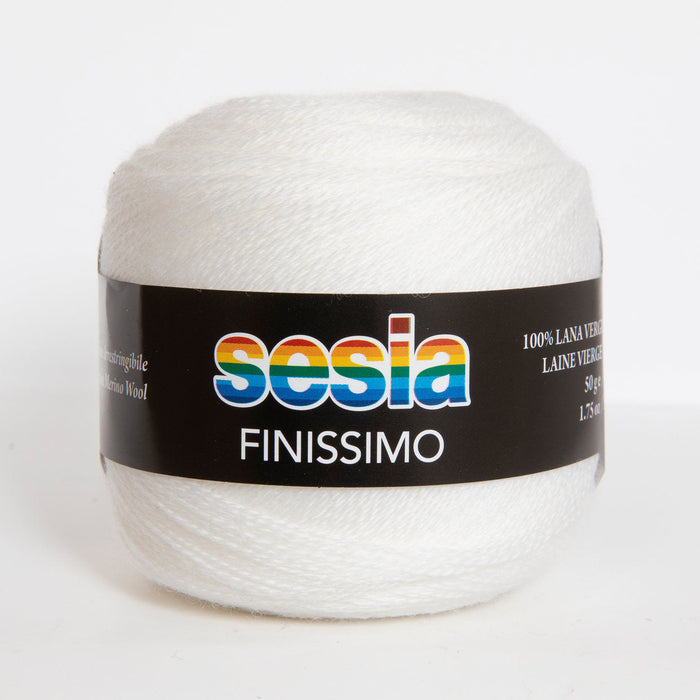 Sesia Finissimo Lace 2ply yarn, 100% extrafine merino wool, unshrinkable, ideal for lacework and fine-gauge projects.