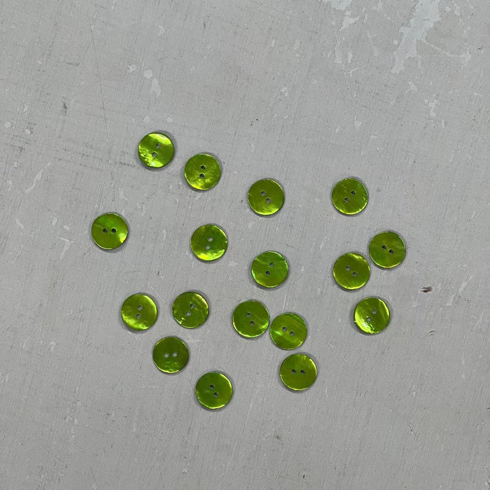 Agoya Shell Buttons - Lime (15mm)-buttons-Trendy Trims-Wild & Woolly Yarns