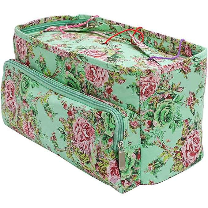Knitting & Crochet Bag - Oxford-needles & accessories-Countrywide Yarns-Mint With Pink Roses-Wild & Woolly Yarns