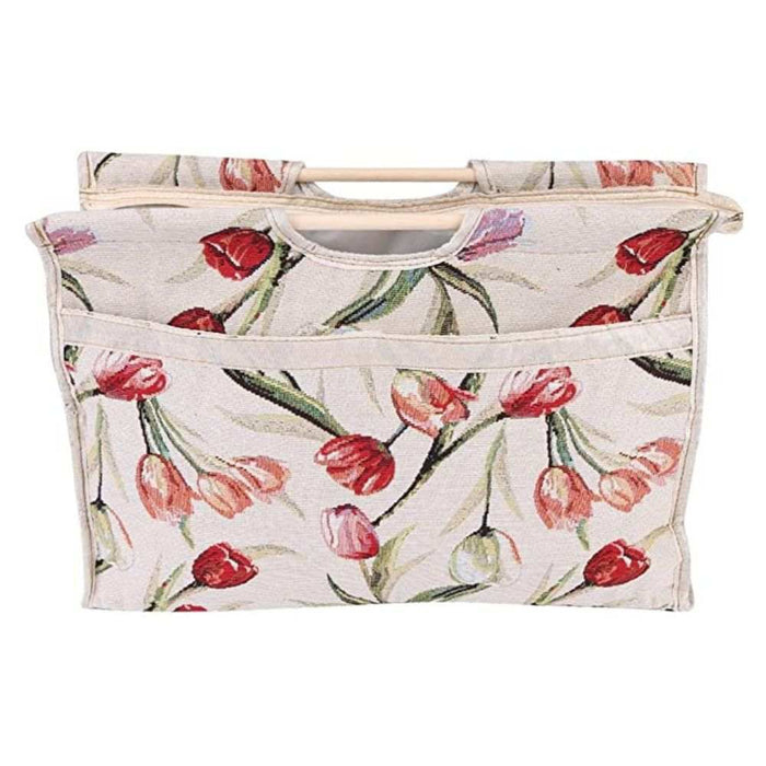 Knitting Storage Bag - Wooden Handle-needles & accessories-Countrywide Yarns-Design 1 - Tulips-Wild & Woolly Yarns