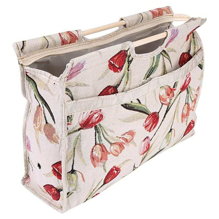 Knitting Storage Bag - Wooden Handle-needles & accessories-Countrywide Yarns-Design 1 - Tulips-Wild & Woolly Yarns