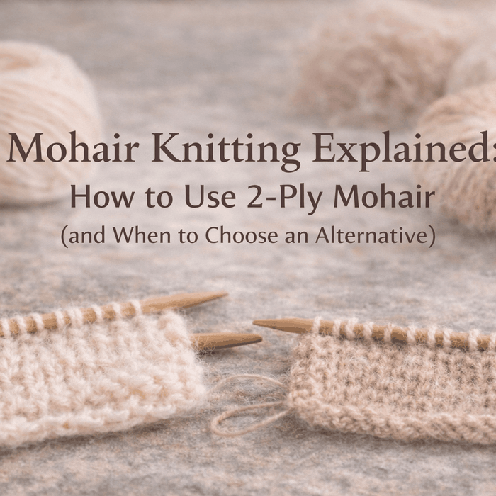 Close-up of soft 2-ply mohair yarn held together with a base yarn for knitting