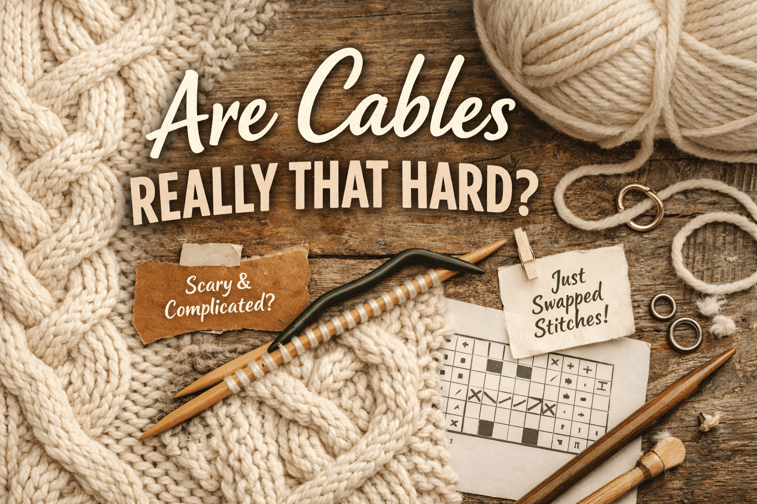 Close-up of intricate cable knitting patterns on soft cream yarn textile