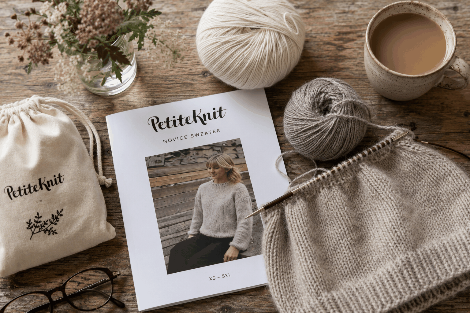 PetiteKnit beginner sweater knitting pattern and yarn – Wild & Woolly Yarns NZ