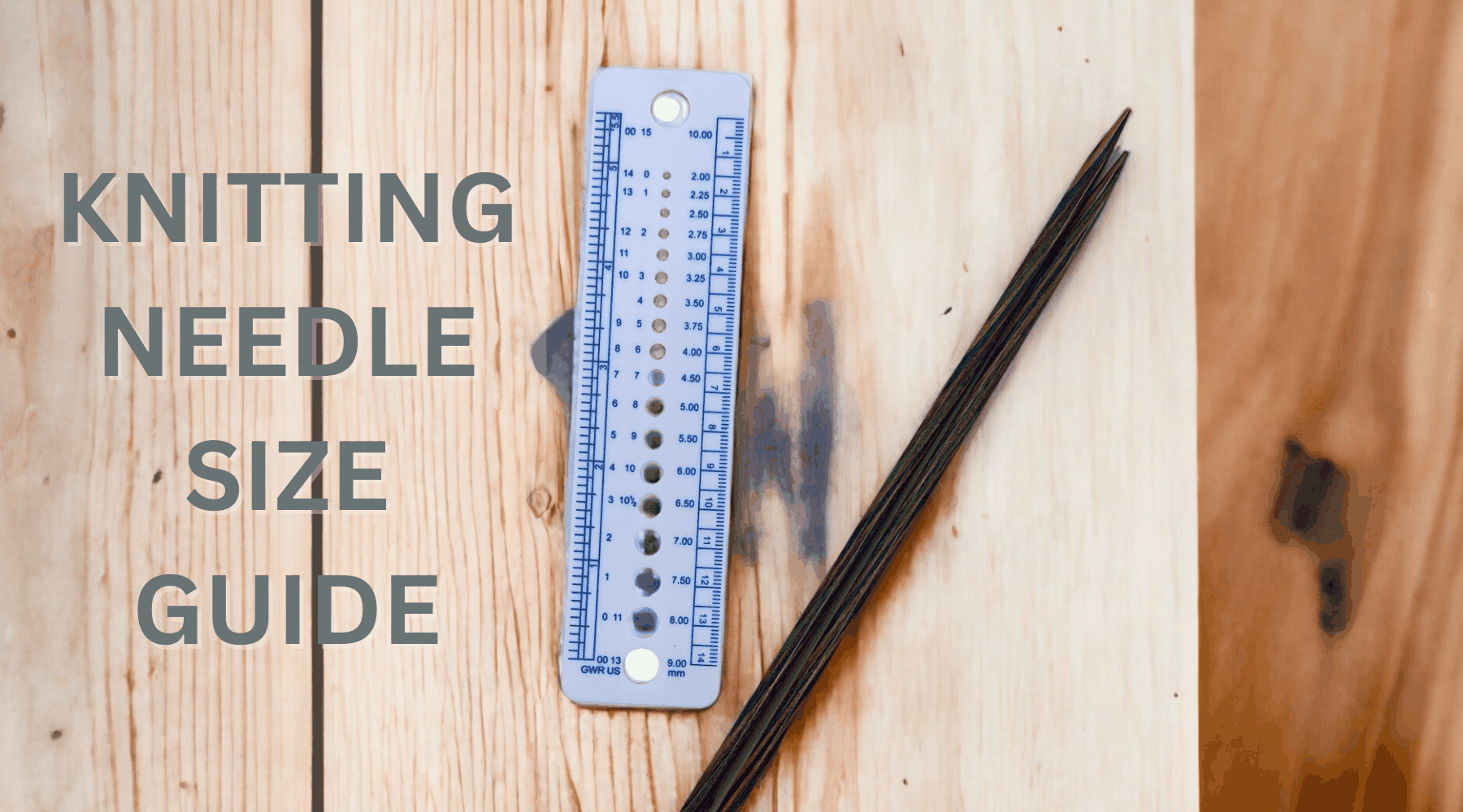 Knitting needle sizes guide button with measurement chart