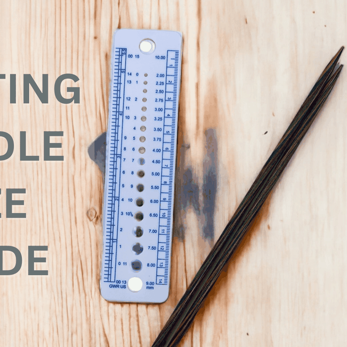Knitting needle sizes guide button with measurement chart