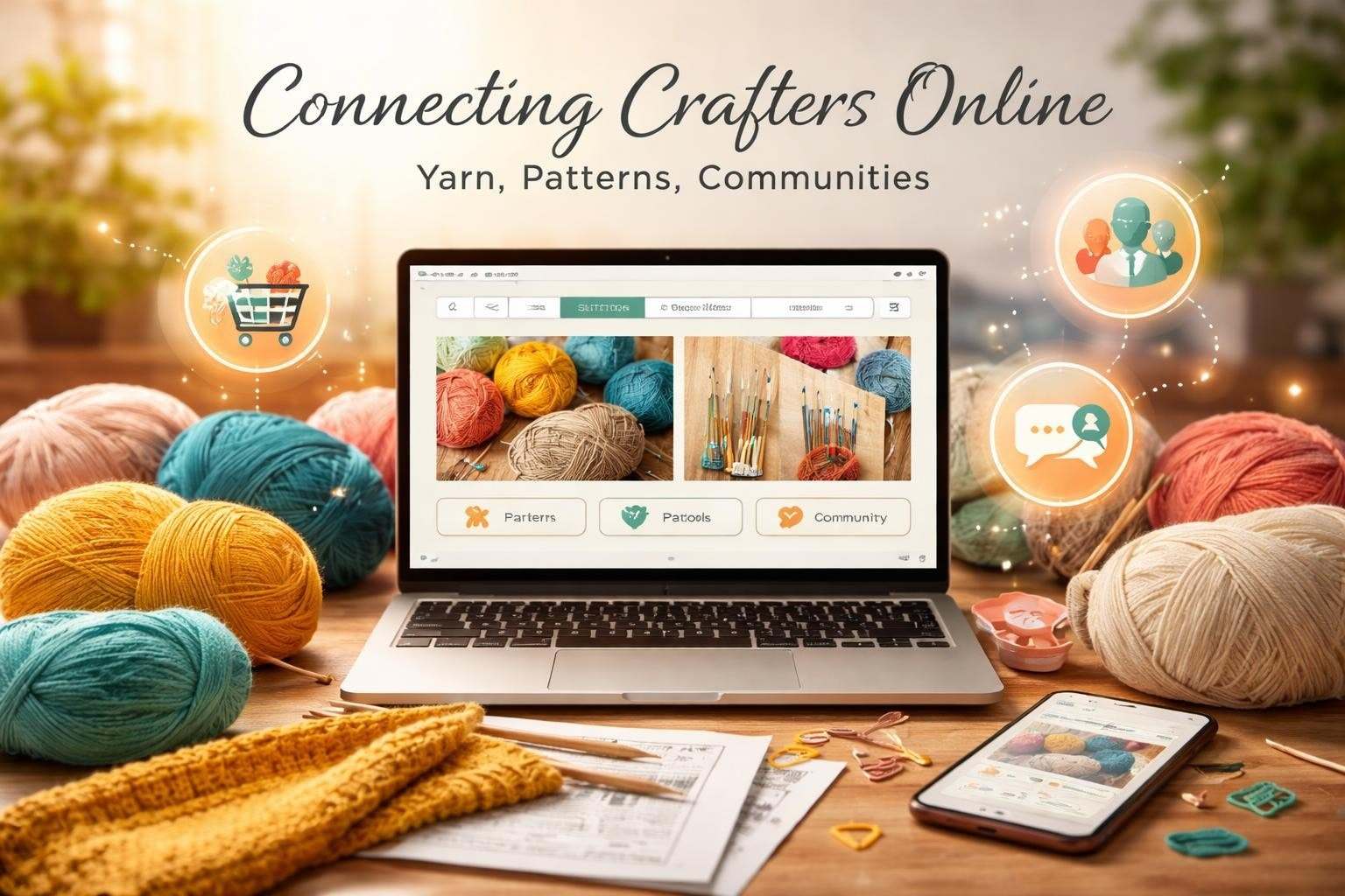 Customer service representative assisting a customer with knitting supplies at an online knitting store desk