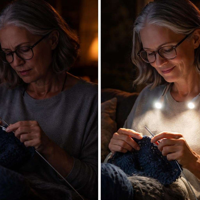 Lumos Knitting Light battery life and USB charging specifications chart