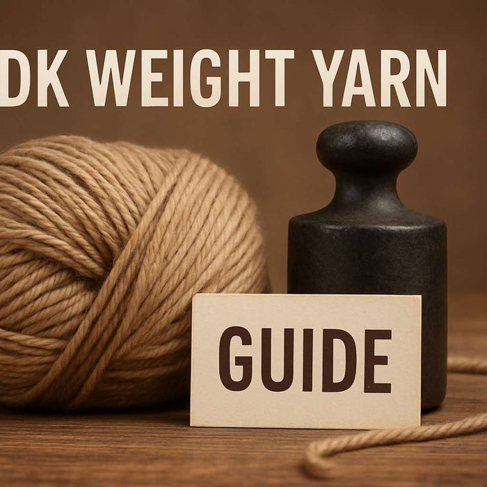 High-quality photograph of multiple colorful skeins of dk weight yarn arranged together