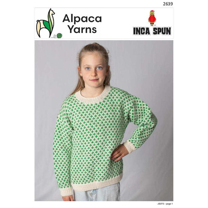 Two-colour slip stitch children's sweater with round neckline and long sleeves knitted in Inca Spun Worsted yarn