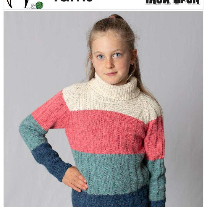 Children's four-colour Stripe Raglan Sweater with rolled neckline knitting pattern AP2640