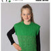 Children's crew neck vest knitting pattern with two-color design and textured detail