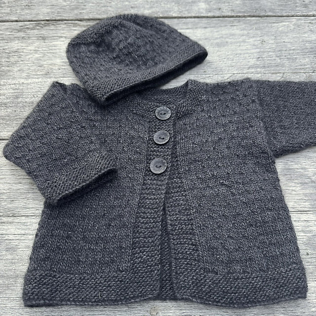 Mika Petite baby cardigan and hat knitting pattern in soft New Zealand Merino 4ply yarn