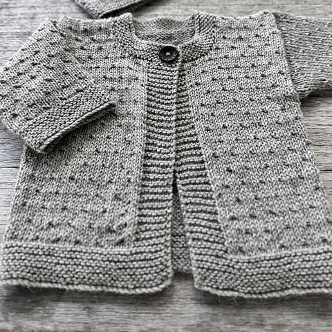 Mika Petite baby cardigan and hat knitted in soft New Zealand Merino 4ply yarn