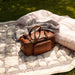 Project 105 Knitting Project Bag in walnut leather with metal zipper and adjustable strap