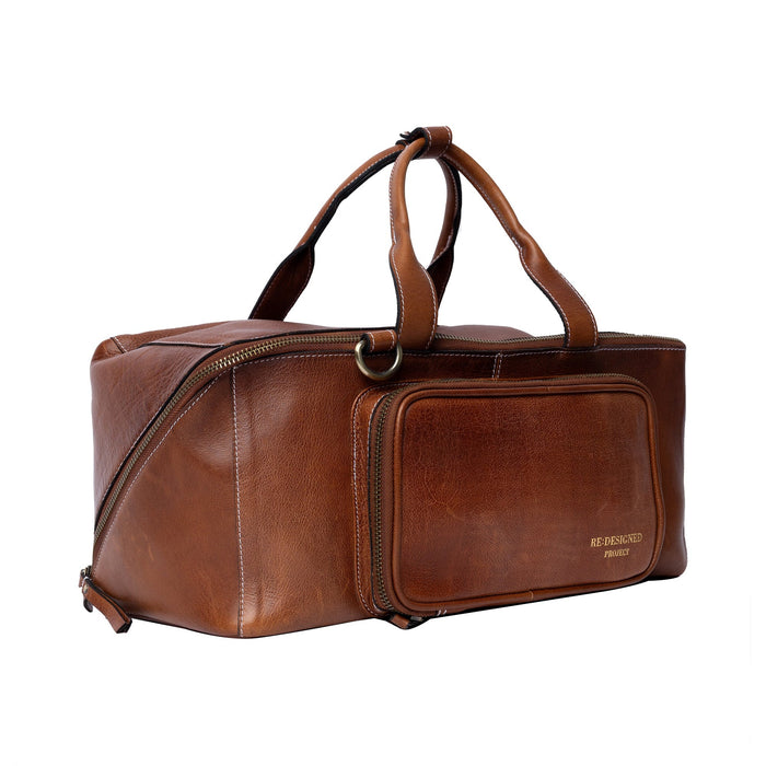 Project 105 Knitting Project Bag in walnut leather with spacious compartments and metal zipper closure
