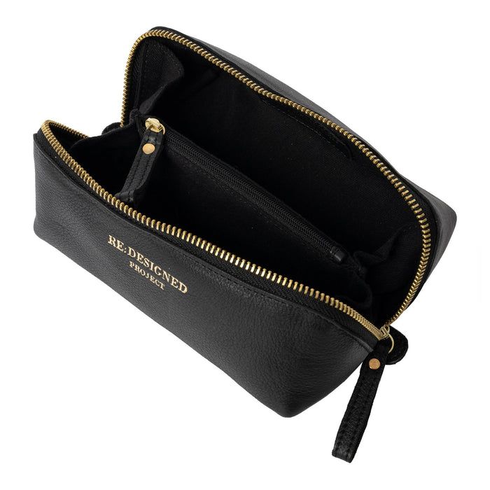 Black Project 36 Knitting Project Bag made of handcrafted urban leather with metal zipper and multiple compartments