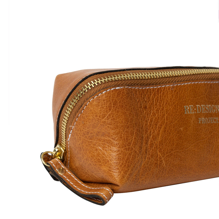 Project 36 Knitting Project Bag in burned tan leather with gold zipper and handcrafted details