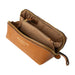 Project 36 Knitting Project Bag in burned tan/gold leather with metal zipper and compartments.