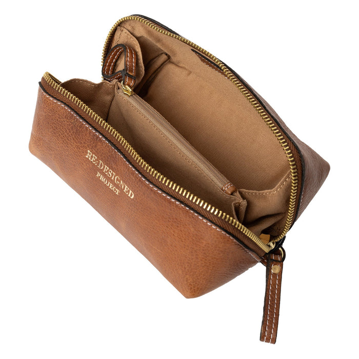 Project 36 Knitting Project Bag in walnut gold leather with metal zipper and compartments