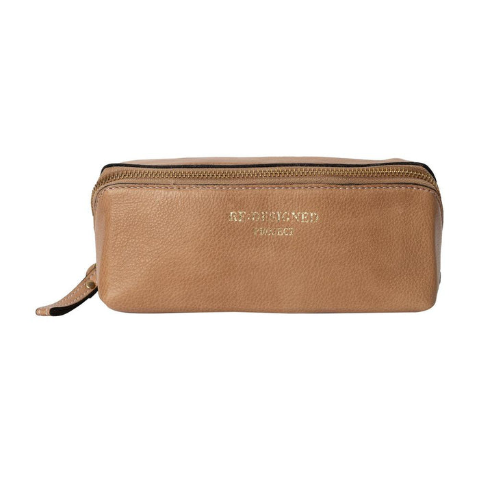 Taupe Project 36 Knitting Project Bag made of 100% leather with metal zipper and compartments for knitting tools
