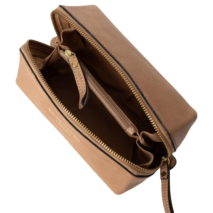 Taupe Project 36 Knitting Project Bag made of handcrafted 100% leather with metal zipper and compartments for knitting tools