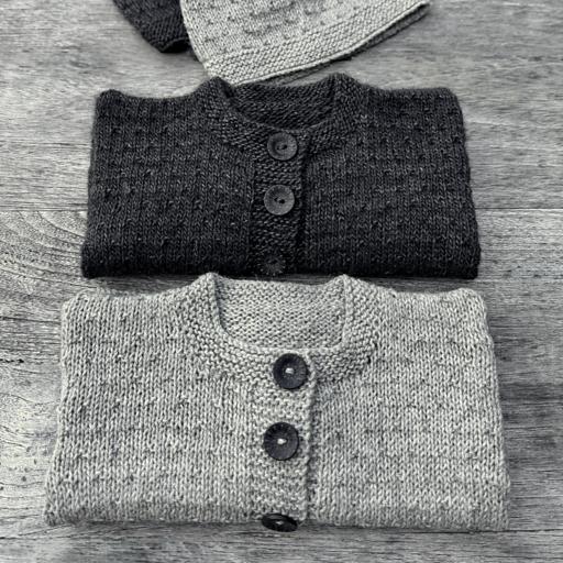 Mika Petite baby cardigan and hat knitting pattern in soft New Zealand Merino 4ply yarn