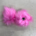 Pink faux fur pom poms with snap fastener, 10cm diameter, ideal for accessories.