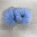 Blue faux fur pom poms with snap fastener, 10cm diameter, perfect for beanies and accessories.