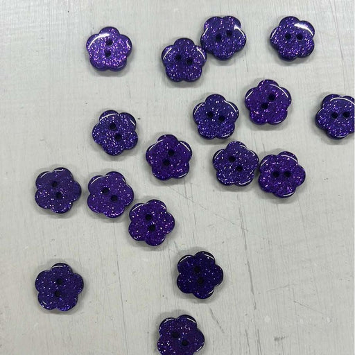 Flower Buttons - Purple Glitter(15mm)-Buttons & Snaps-Wild & Woolly Yarns-Wild & Woolly Yarns