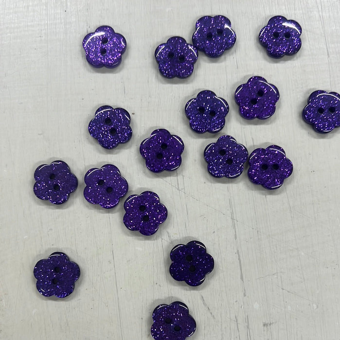 Flower Buttons - Purple Glitter(15mm)-Buttons & Snaps-Wild and Woolly Yarns