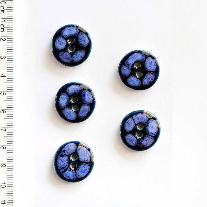 Handmade Buttons Blue with Blue Dots - Set of 5 (L305)-Buttons & Snaps-Wild and Woolly Yarns