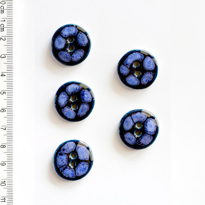 Handmade Buttons Blue with Blue Dots - Set of 5 (L305)-Buttons & Snaps-Wild and Woolly Yarns