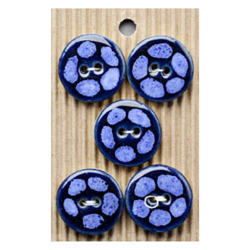 Handmade Buttons Blue with Blue Dots - Set of 5 (L305)-Buttons & Snaps-Wild and Woolly Yarns