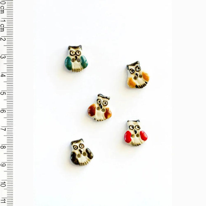 Handmade Buttons Owl - Set of 5 (L568)-Buttons & Snaps-Wentworth Distributors-Wild & Woolly Yarns