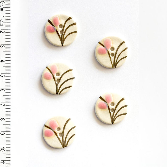 Handmade Buttons Pink Floral Grass - Set of 5 (L297)-Buttons & Snaps-Wild and Woolly Yarns