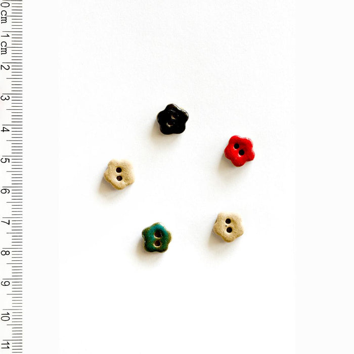 Handmade Buttons Small Coloured Flowers - Set of 5 (L558)-Buttons & Snaps-Wild and Woolly Yarns