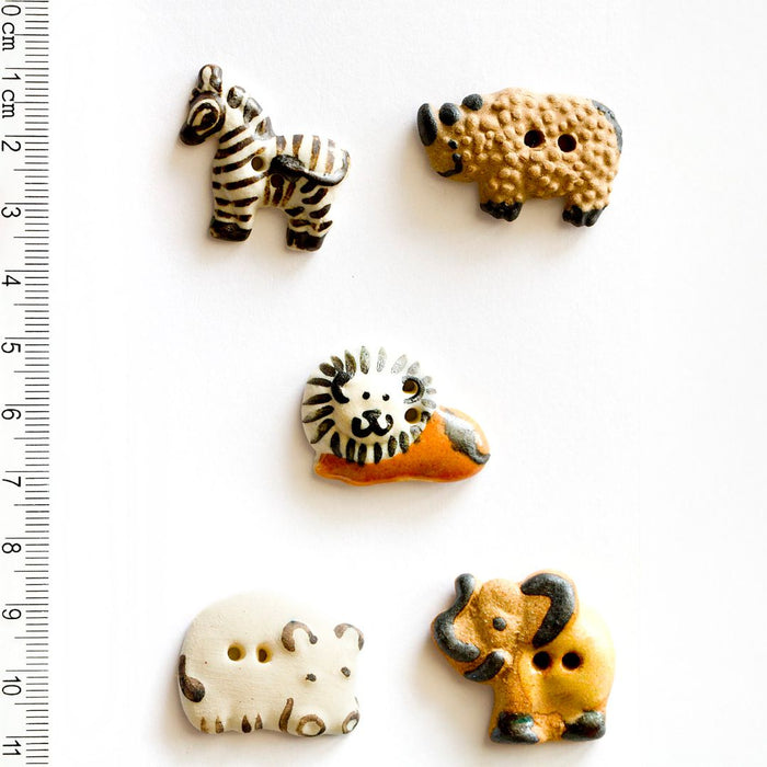 Handmade Buttons Wild Animals - Set of 5 (L253)-Buttons & Snaps-Wild and Woolly Yarns