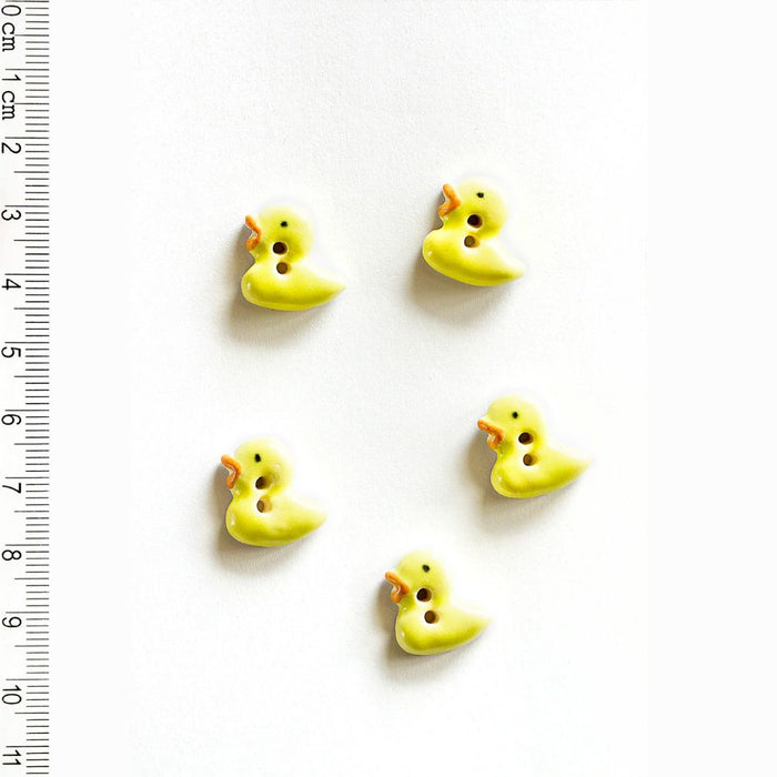 Handmade Buttons Yellow Ducklings - Set of 5 (L164)-Buttons & Snaps-Wild and Woolly Yarns
