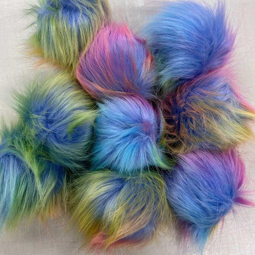 6 Pieces Rainbow Colors Faux Fur Pom Poms Snap Button Fluffy