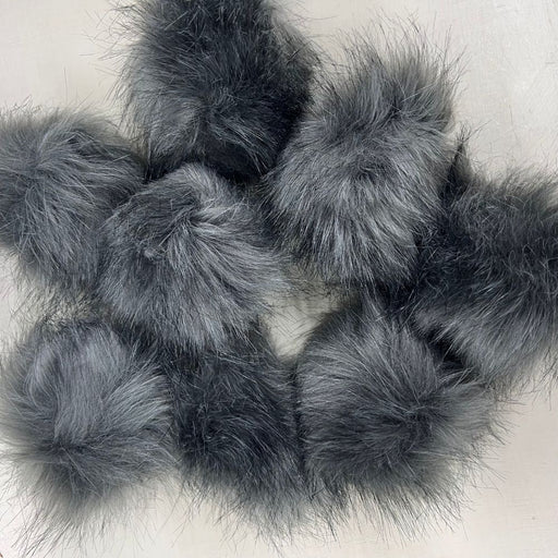 Pom Poms Dark Grey - 8cm with Elastic Loop-Buttons & Snaps-Wild and Woolly Yarns