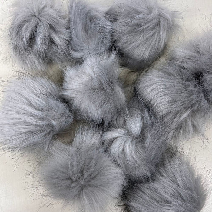 Pom Poms Light Grey - 8cm with Elastic Loop-Buttons & Snaps-Wild and Woolly Yarns