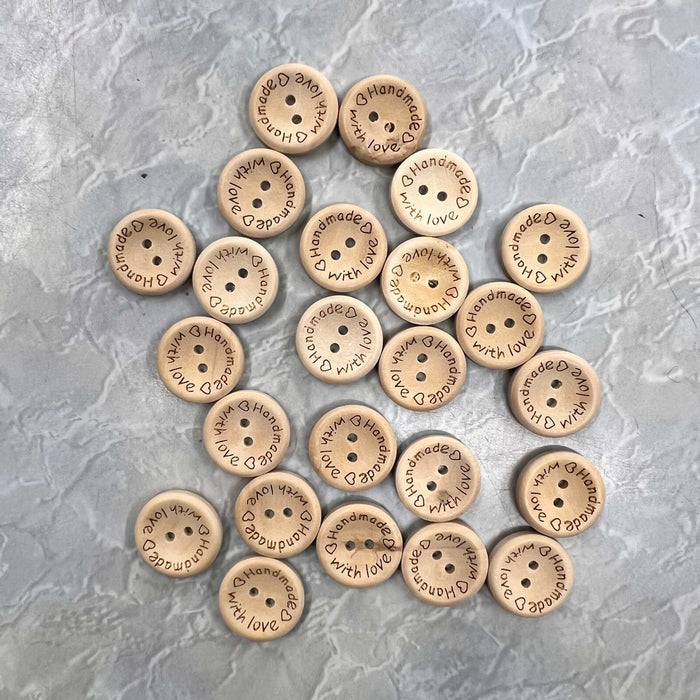 Wooden Buttons - Handmade With Love-Buttons & Snaps-Wild & Woolly Yarns-15mm-Wild & Woolly Yarns