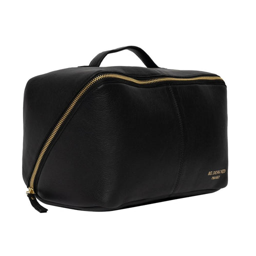 Black and Gold Project 10 Knitting Bag made from high-quality leather, featuring ample space for sweater knitting projects.