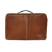 Knitting bag in walnut/gold leather with beauty-box style, perfect for sweater projects.