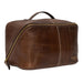 Knitting bag in woodsmoke color made of soft grained leather with a beauty-box style.