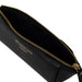 Triangular black and gold leather knitting bag with gold YKK zipper.