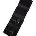 Black and gold leather interchangeable knitting needle case with multiple pockets and snap closures for organization.